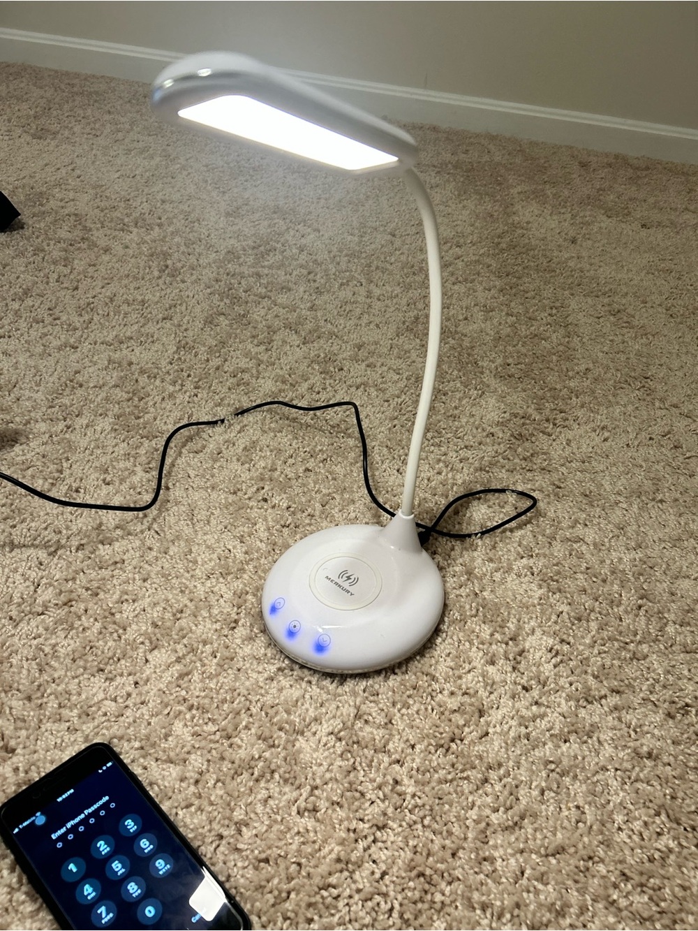 White LED Desk Lamp with Wireless Charger and Touch Controls
